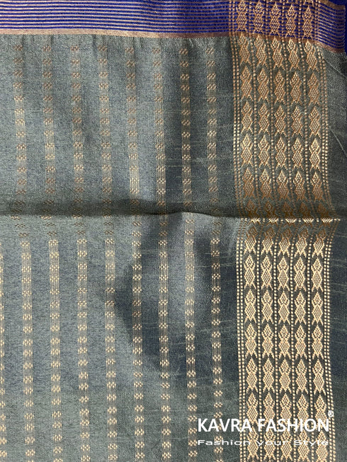 Semi Raw Silk Mehendi Green Handloom Saree with all over Khapa dots and khapa border